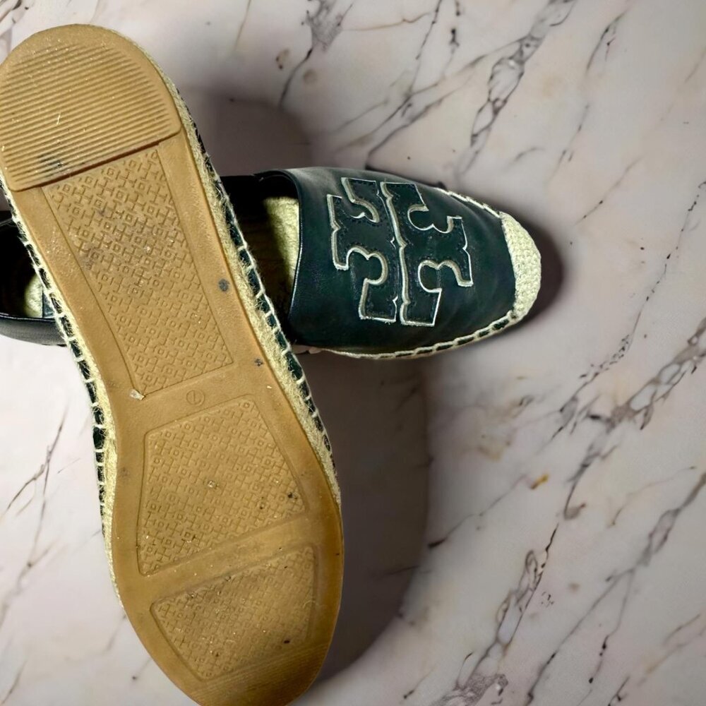 Tory Burch Ines Espadrille Leather Flat Black Silver Shoes, US 7 - Picture 4 of 4